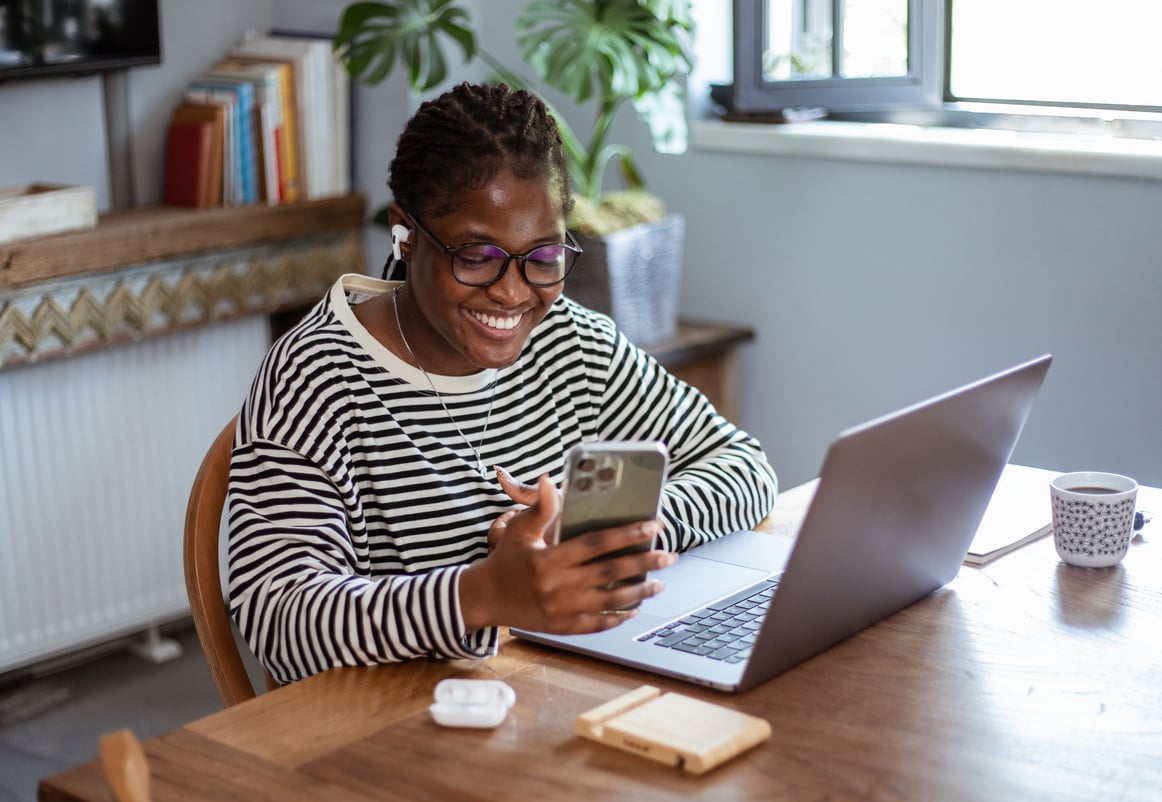 Happy Woman Working Remotely at Home